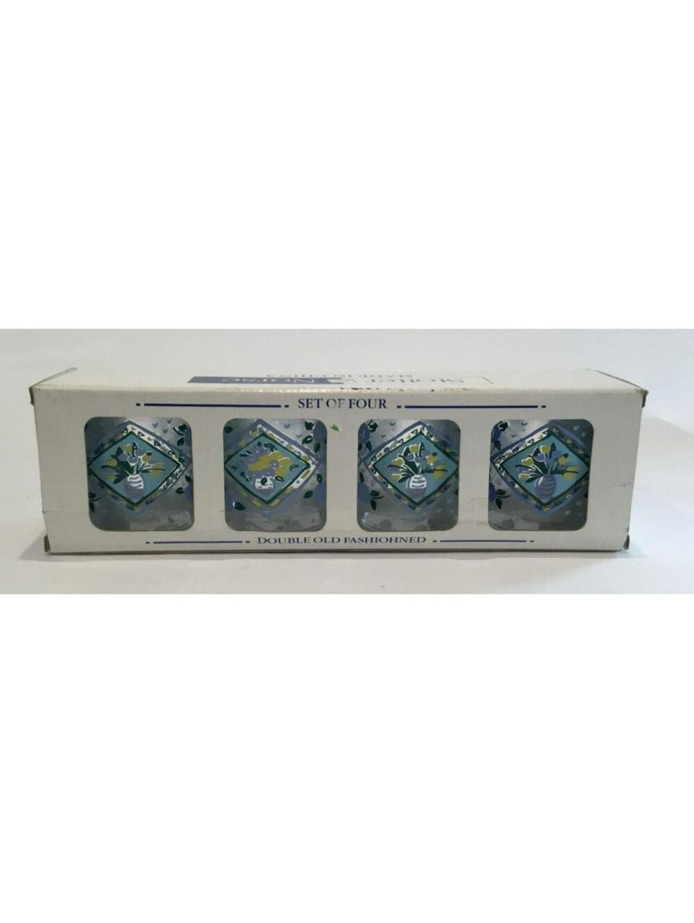New in Box Stotter & Norse Floral print Yellow and blue Plastic /Acrylic Glasses